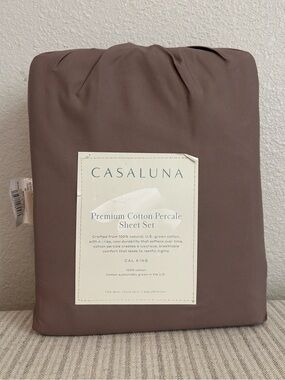 NWT California King 400 Thread Count Percale Sheet Set Fig Brown - Casaluna